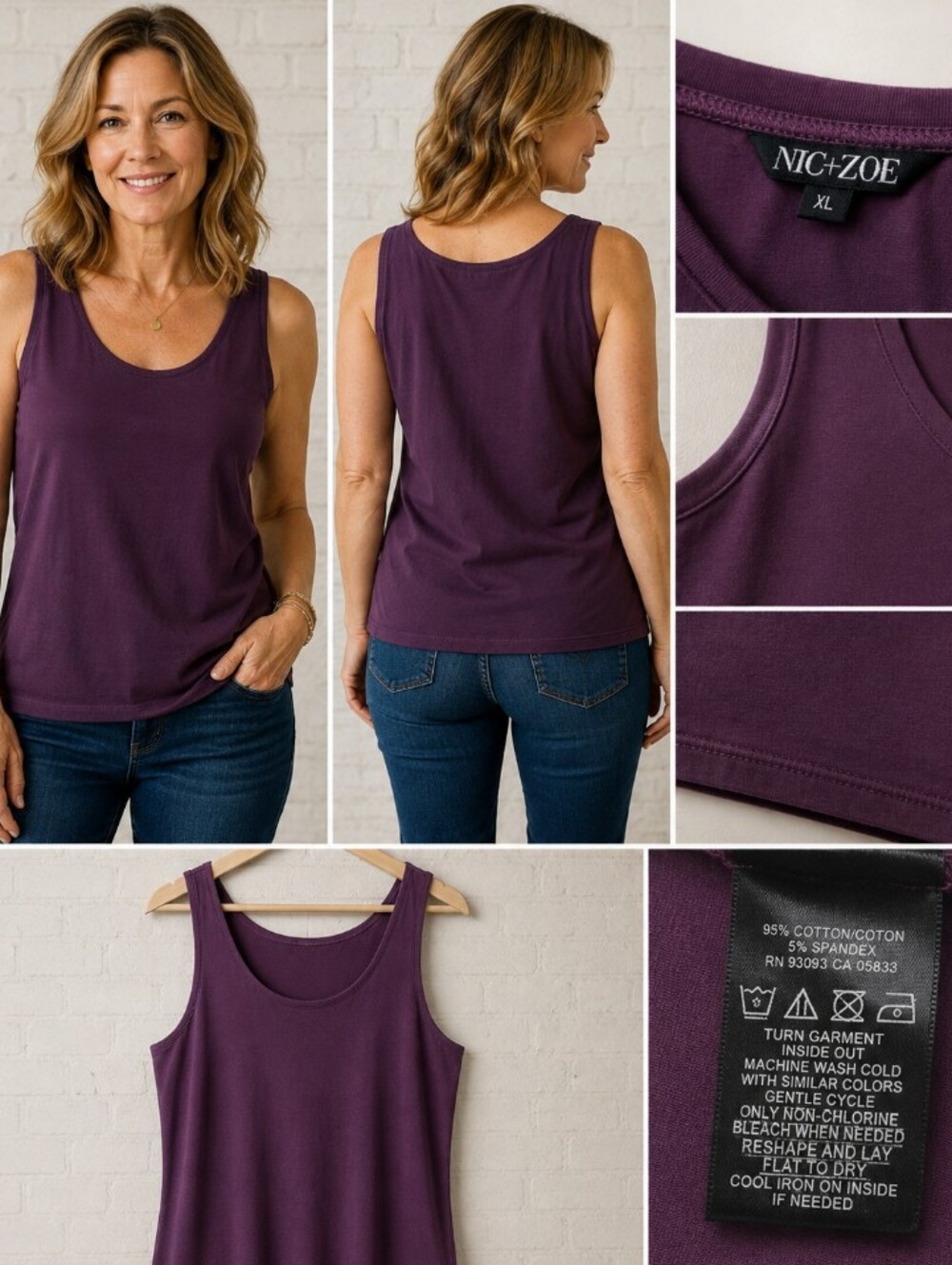 nic+zoe xl plum purple cotton stretch scoop neck tank top